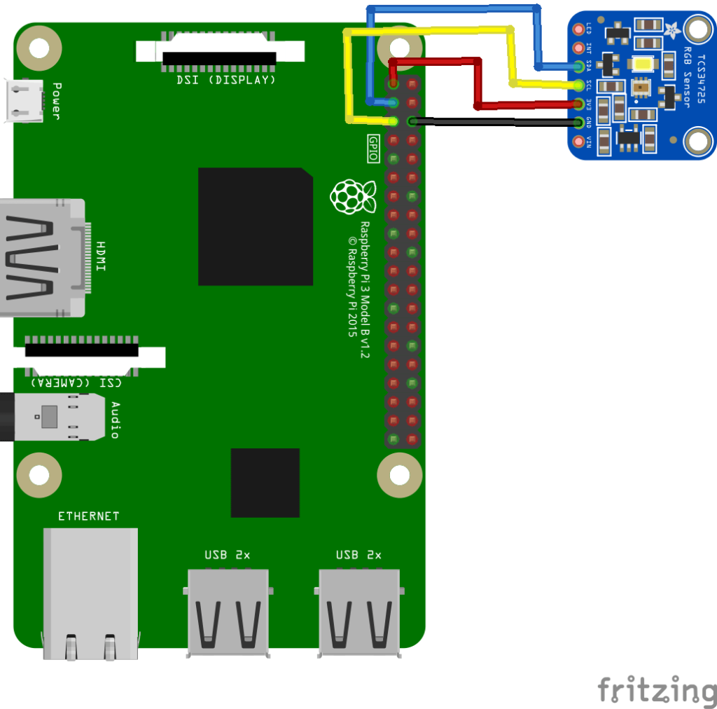 Raspberry Pi and TCS34725 Color Sensor example in C